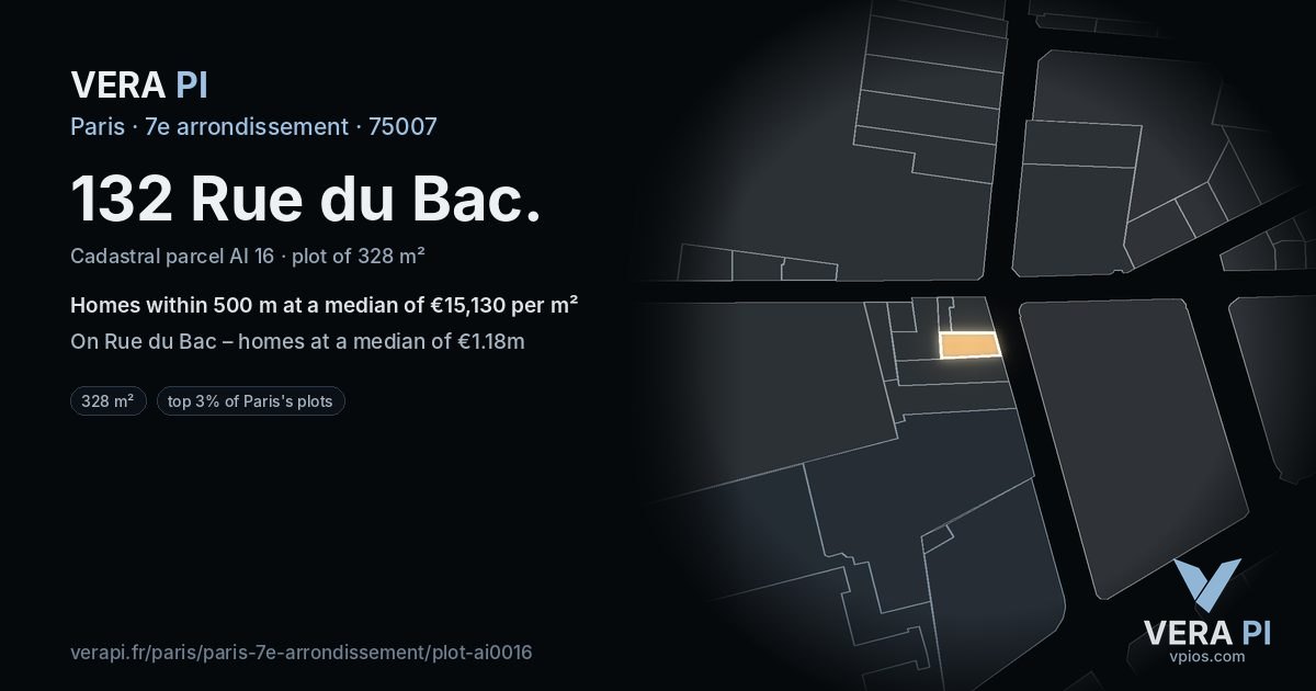 132 Rue du Bac, 7e arrondissement at night – the plot lit, the parcels around coloured by the prices near them