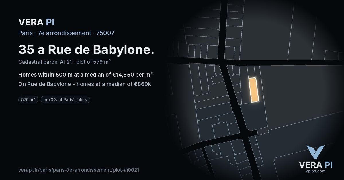 35 a Rue de Babylone, 7e arrondissement at night – the plot lit, the parcels around coloured by the prices near them
