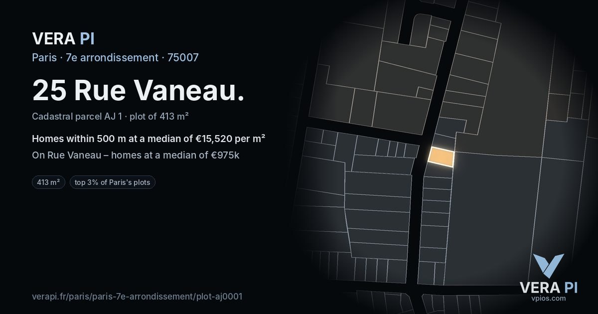 25 Rue Vaneau, 7e arrondissement at night – the plot lit, the parcels around coloured by the prices near them