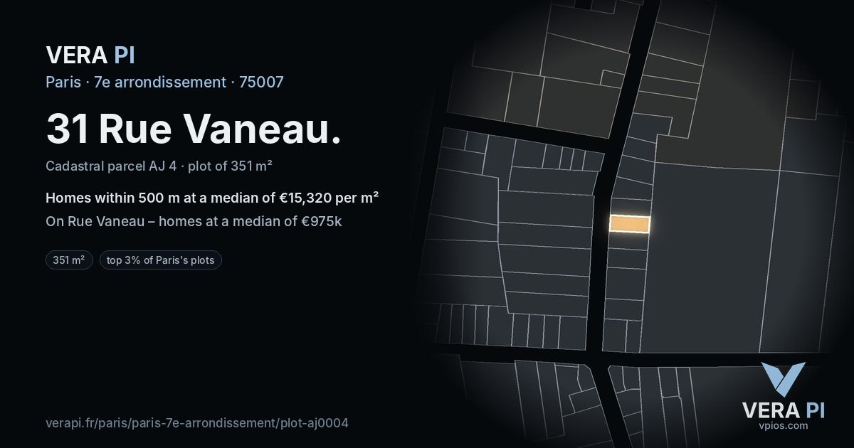 31 Rue Vaneau, 7e arrondissement at night – the plot lit, the parcels around coloured by the prices near them