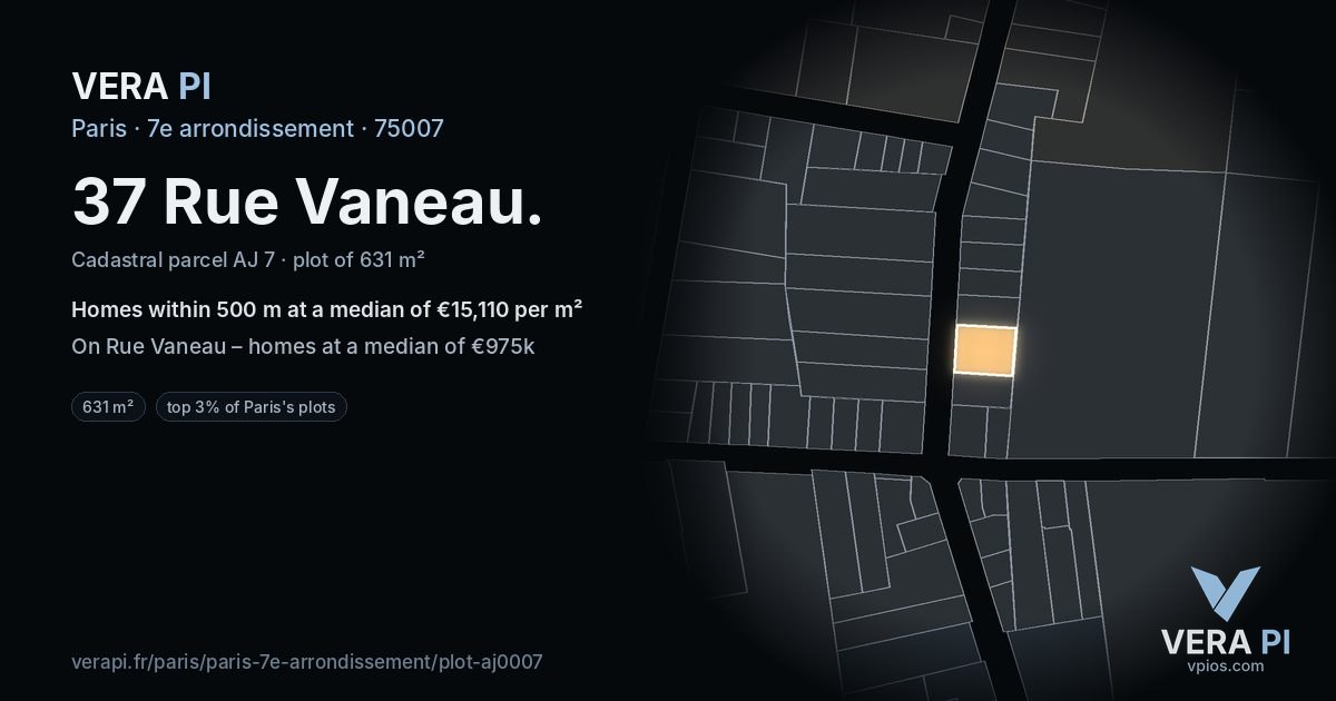 37 Rue Vaneau, 7e arrondissement at night – the plot lit, the parcels around coloured by the prices near them