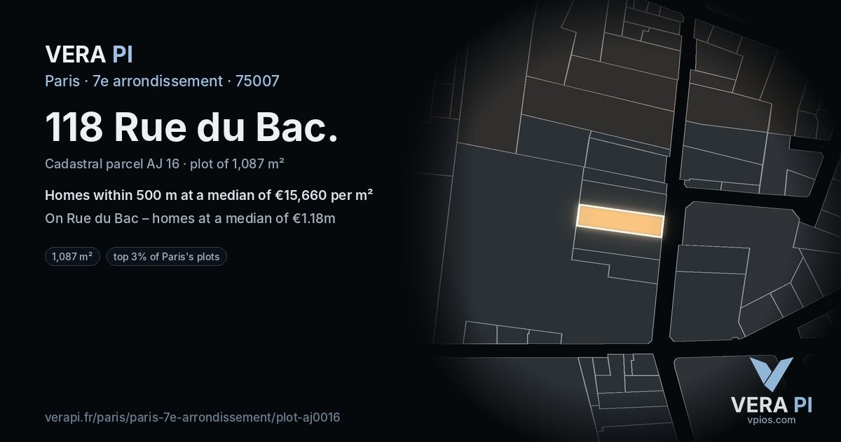 118 Rue du Bac, 7e arrondissement at night – the plot lit, the parcels around coloured by the prices near them