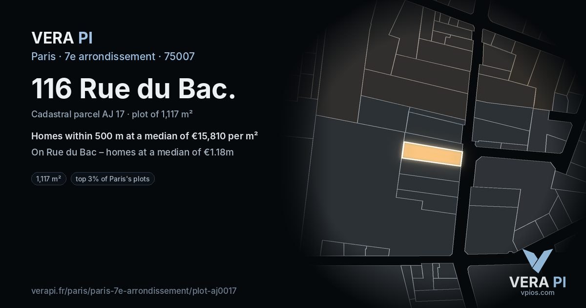 116 Rue du Bac, 7e arrondissement at night – the plot lit, the parcels around coloured by the prices near them