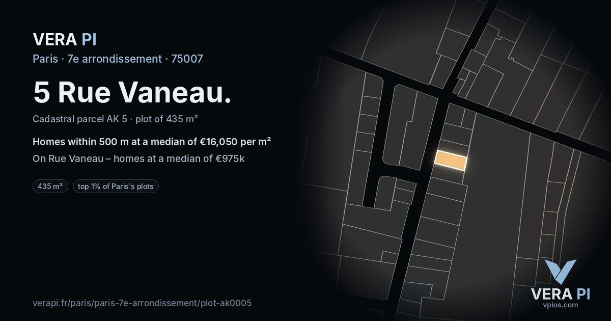 5 Rue Vaneau, 7e arrondissement at night – the plot lit, the parcels around coloured by the prices near them