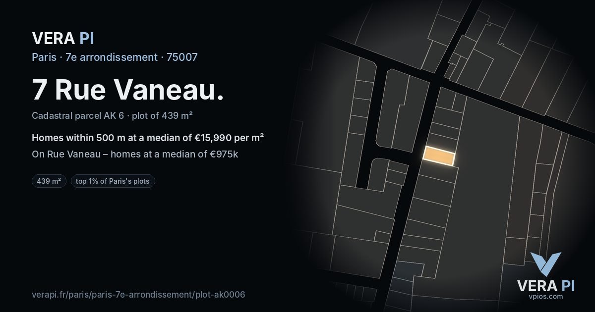 7 Rue Vaneau, 7e arrondissement at night – the plot lit, the parcels around coloured by the prices near them