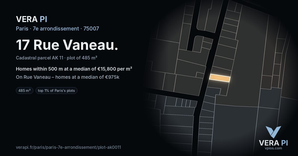 17 Rue Vaneau, 7e arrondissement at night – the plot lit, the parcels around coloured by the prices near them