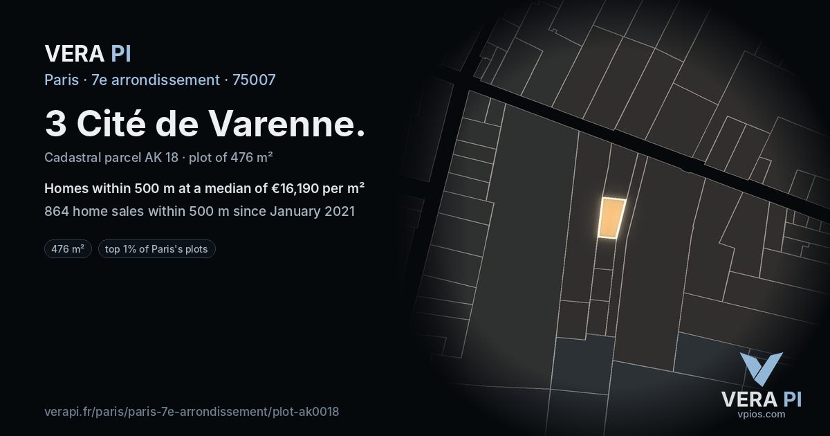 3 Cité de Varenne, 7e arrondissement at night – the plot lit, the parcels around coloured by the prices near them