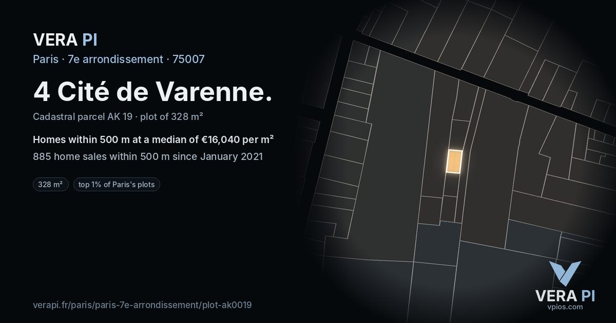 4 Cité de Varenne, 7e arrondissement at night – the plot lit, the parcels around coloured by the prices near them