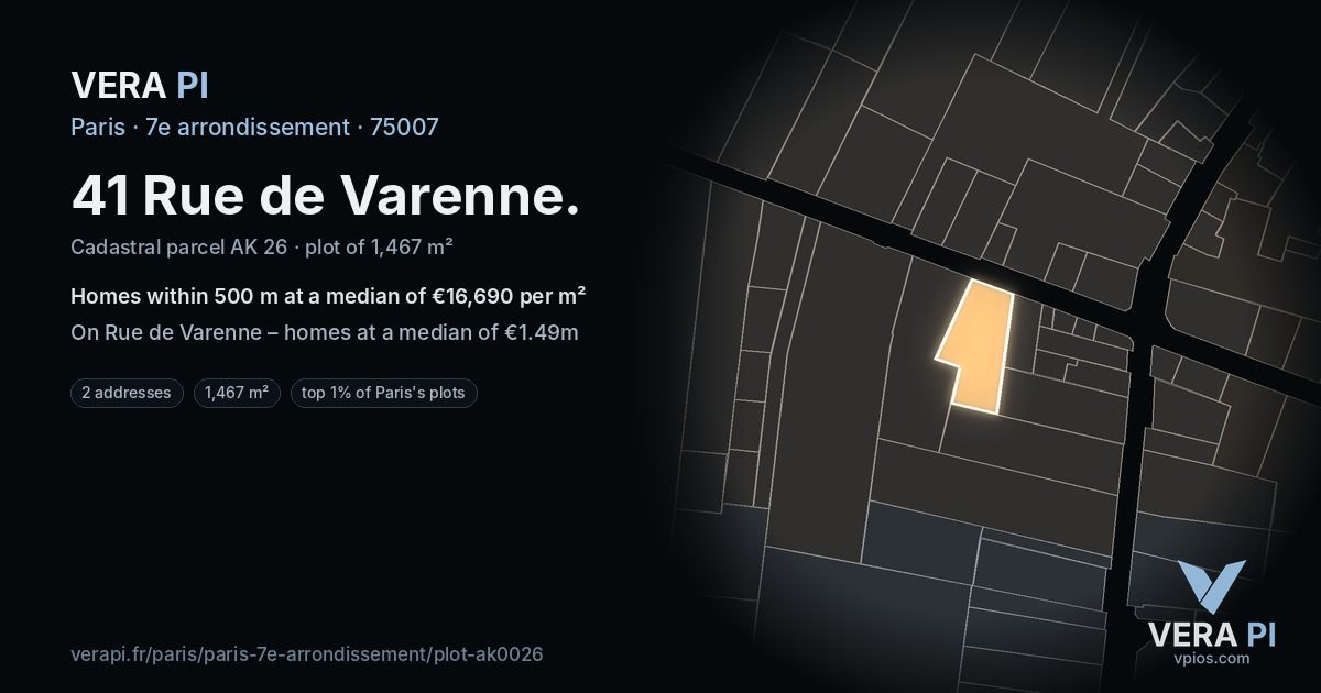 41 Rue de Varenne, 7e arrondissement at night – the plot lit, the parcels around coloured by the prices near them
