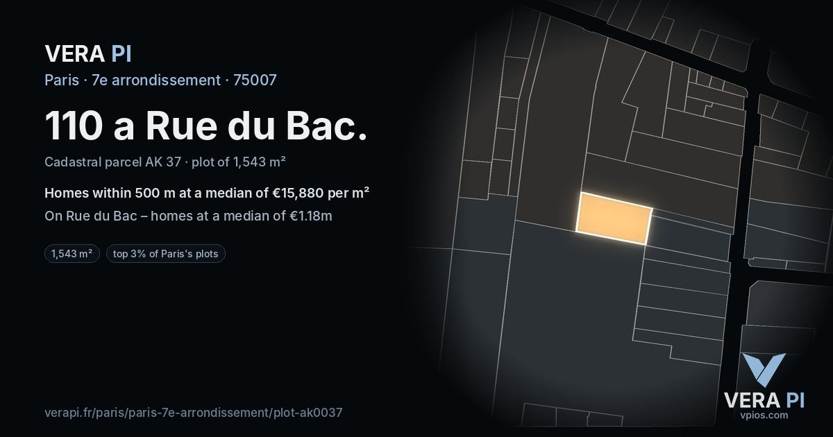 110 a Rue du Bac, 7e arrondissement at night – the plot lit, the parcels around coloured by the prices near them