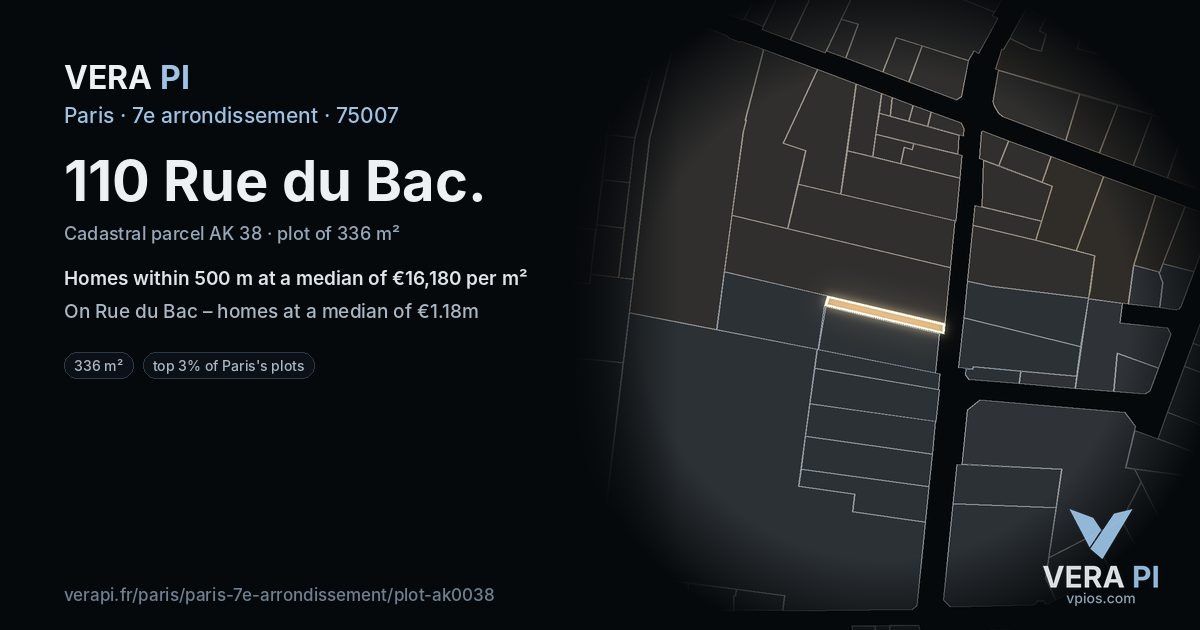 110 Rue du Bac, 7e arrondissement at night – the plot lit, the parcels around coloured by the prices near them
