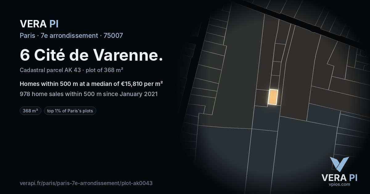 6 Cité de Varenne, 7e arrondissement at night – the plot lit, the parcels around coloured by the prices near them
