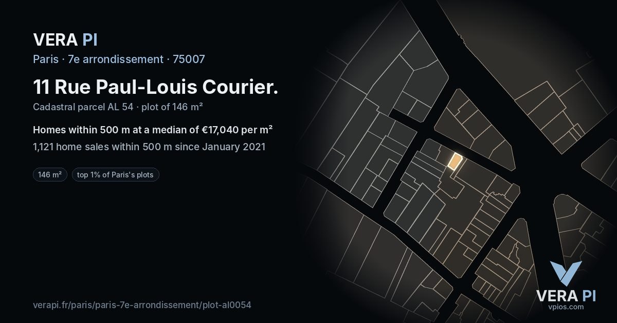 11 Rue Paul-Louis Courier, 7e arrondissement at night – the plot lit, the parcels around coloured by the prices near them