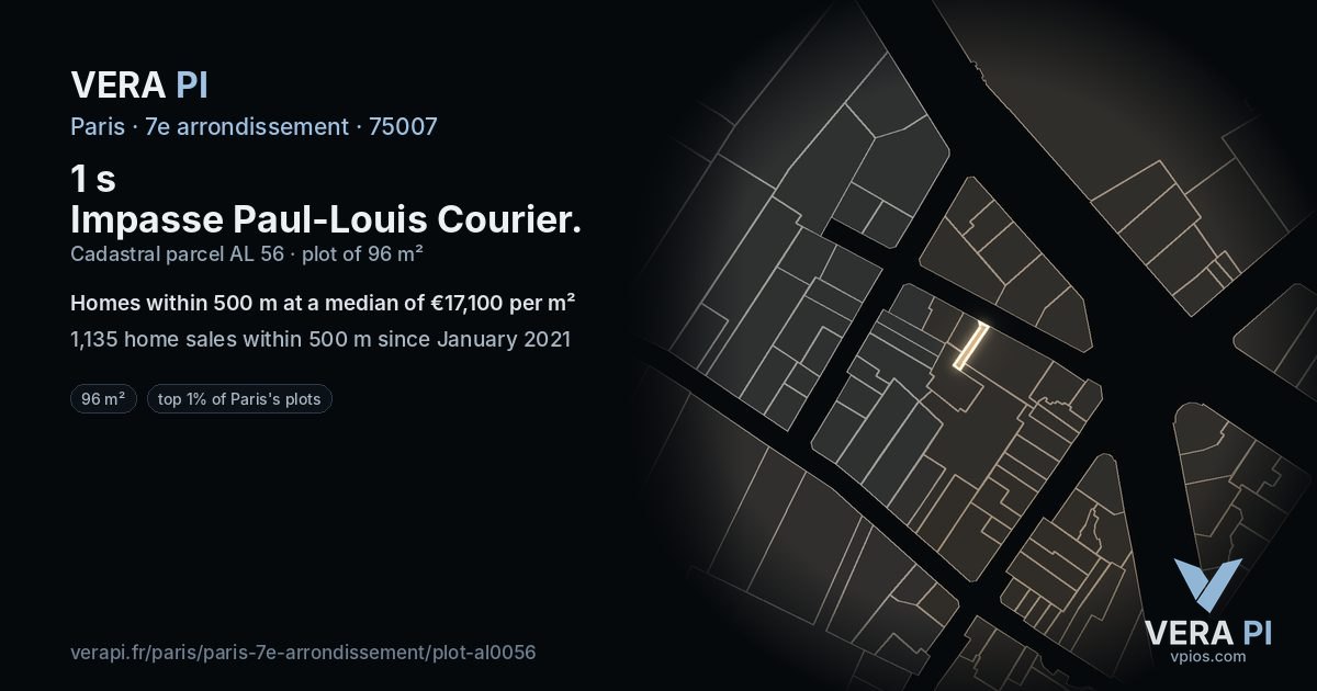 1 s Impasse Paul-Louis Courier, 7e arrondissement at night – the plot lit, the parcels around coloured by the prices near them