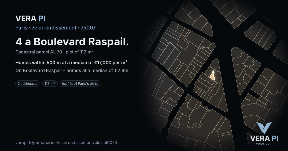 4 a Boulevard Raspail, 7e arrondissement at night – the plot lit, the parcels around coloured by the prices near them