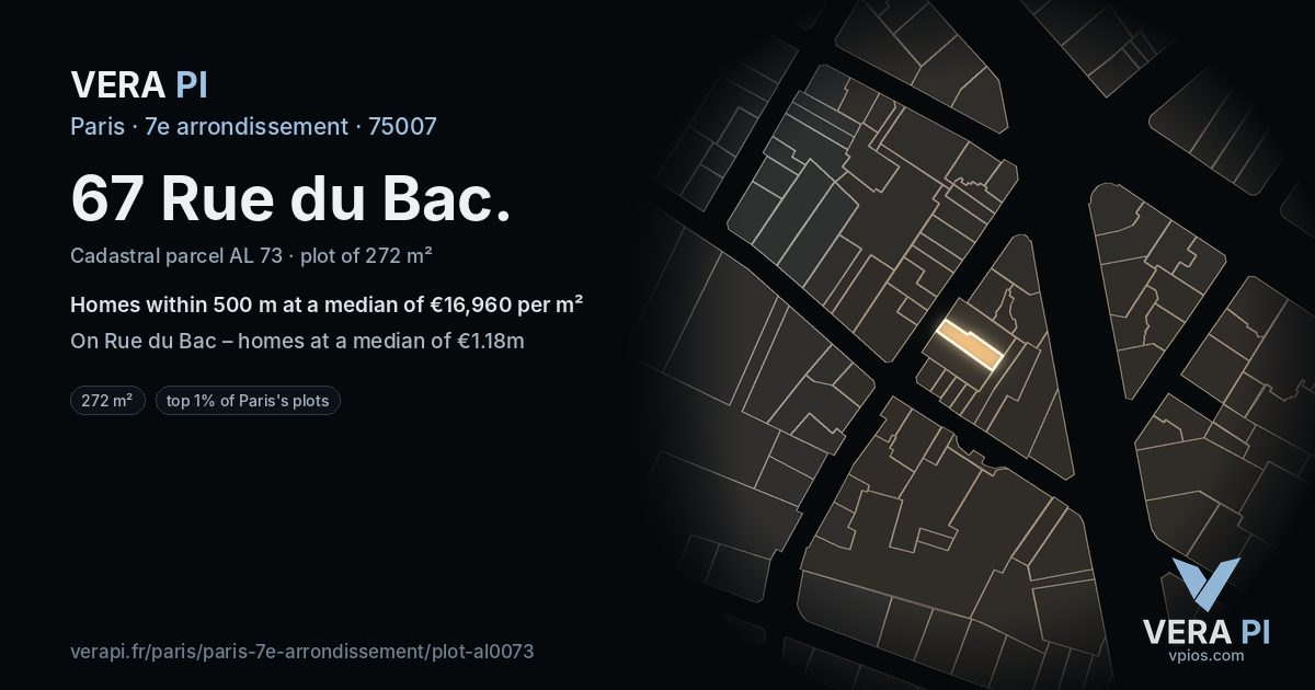 67 Rue du Bac, 7e arrondissement at night – the plot lit, the parcels around coloured by the prices near them