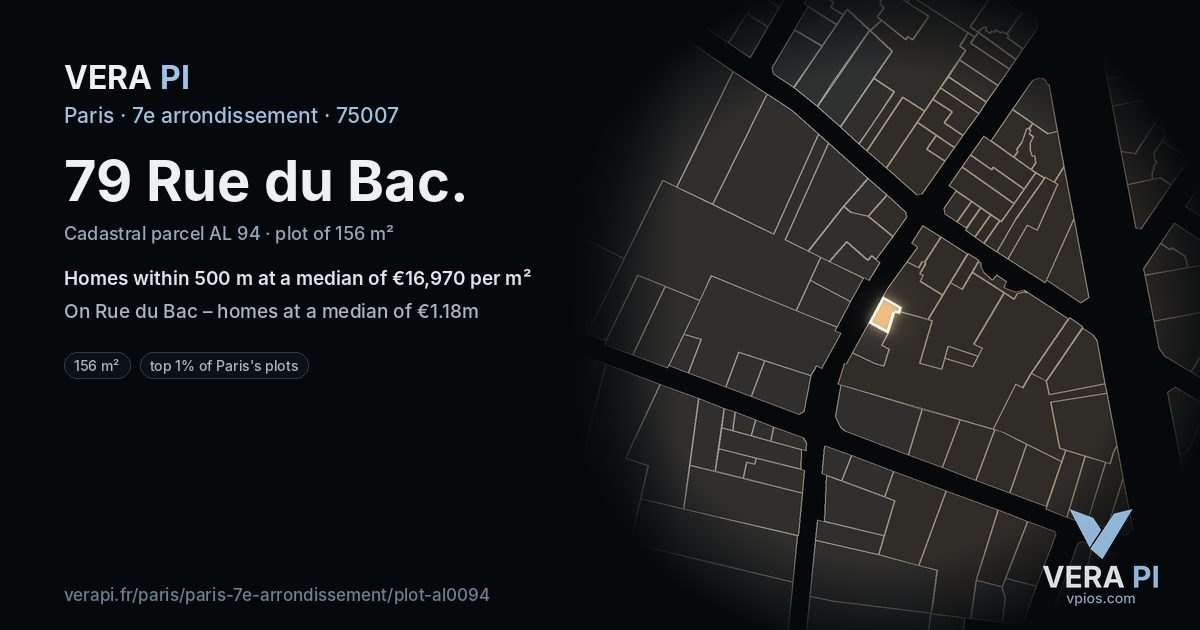 79 Rue du Bac, 7e arrondissement at night – the plot lit, the parcels around coloured by the prices near them