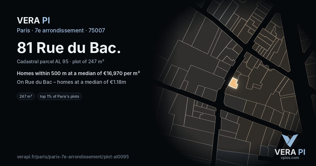 81 Rue du Bac, 7e arrondissement at night – the plot lit, the parcels around coloured by the prices near them