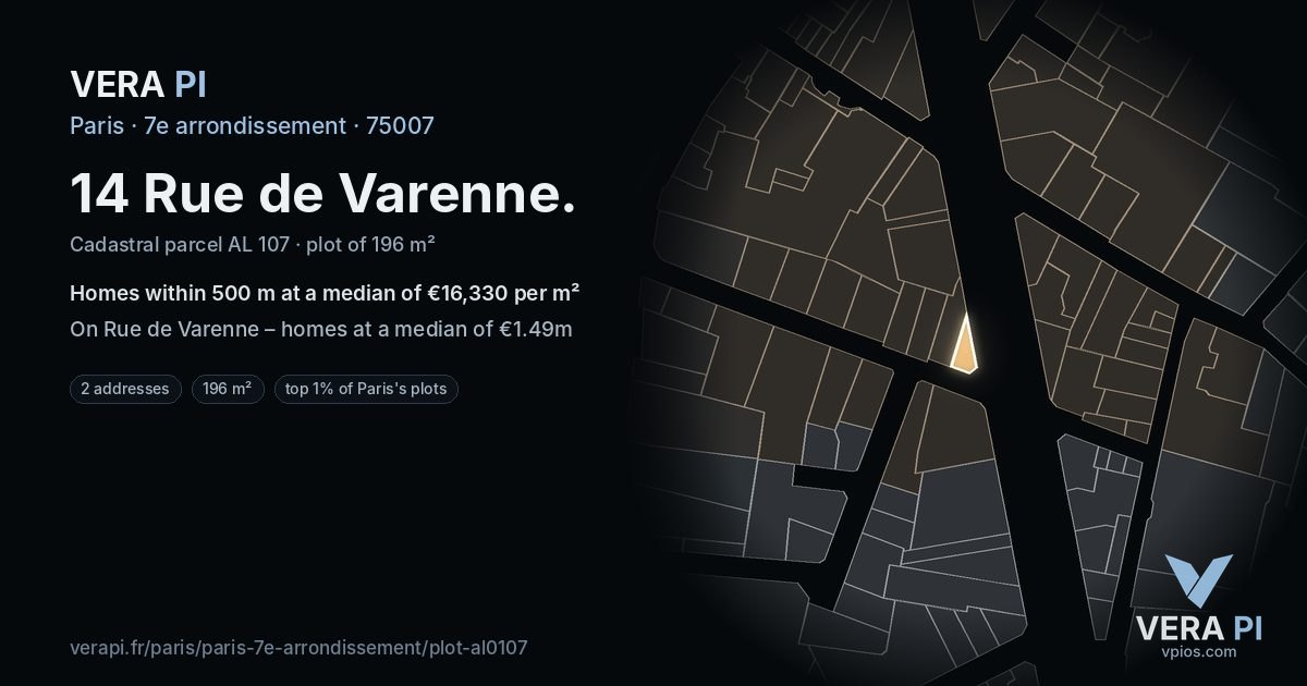 14 Rue de Varenne, 7e arrondissement at night – the plot lit, the parcels around coloured by the prices near them