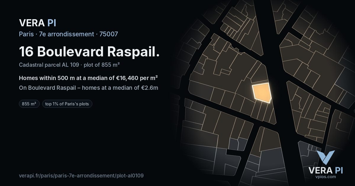16 Boulevard Raspail, 7e arrondissement at night – the plot lit, the parcels around coloured by the prices near them
