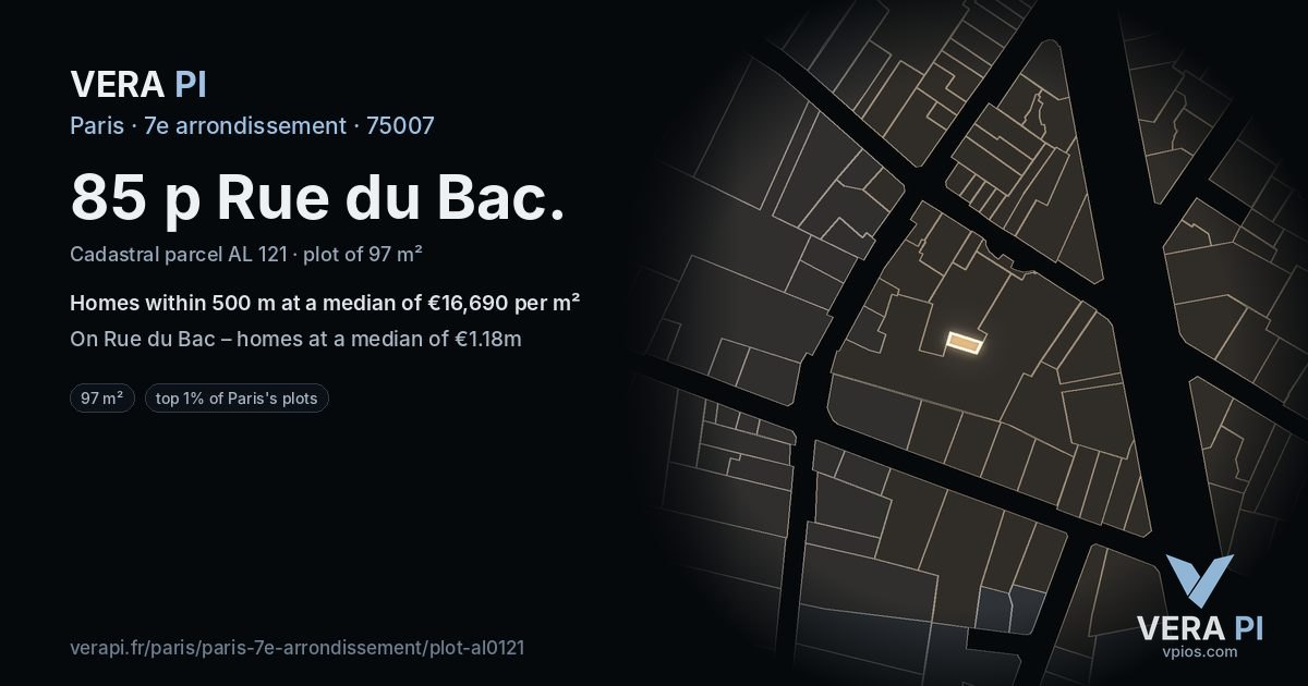 85 p Rue du Bac, 7e arrondissement at night – the plot lit, the parcels around coloured by the prices near them