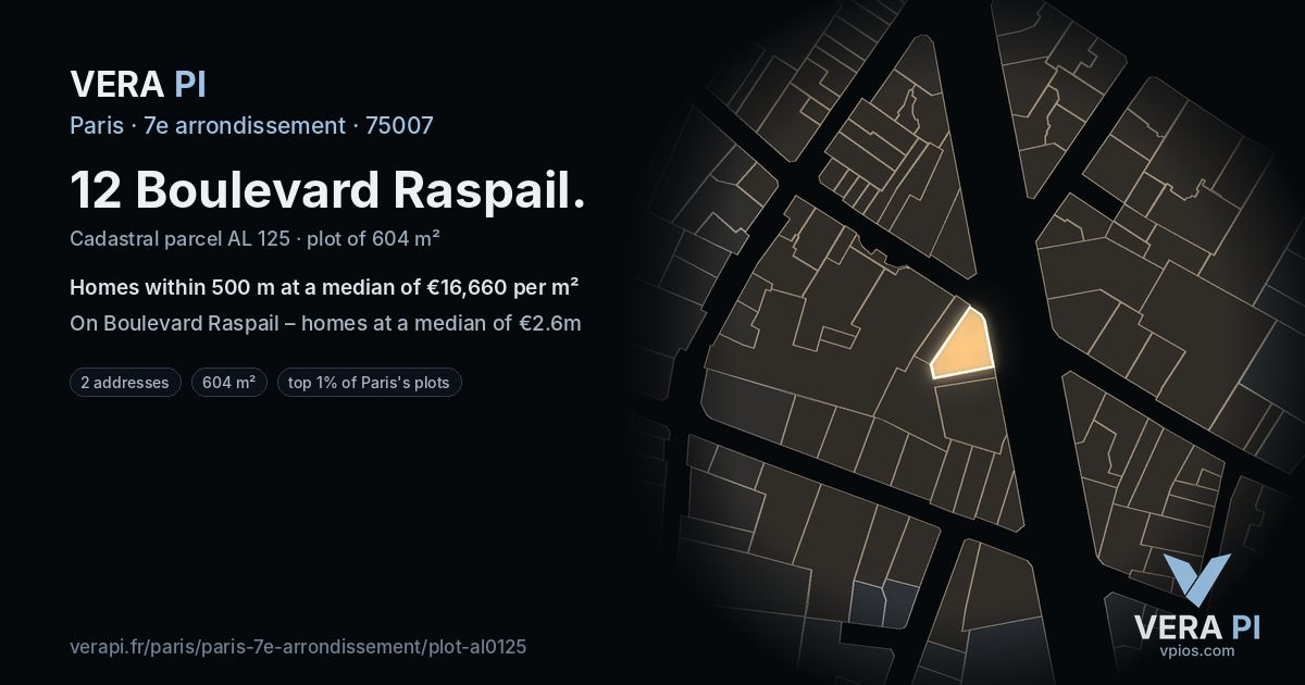 12 Boulevard Raspail, 7e arrondissement at night – the plot lit, the parcels around coloured by the prices near them