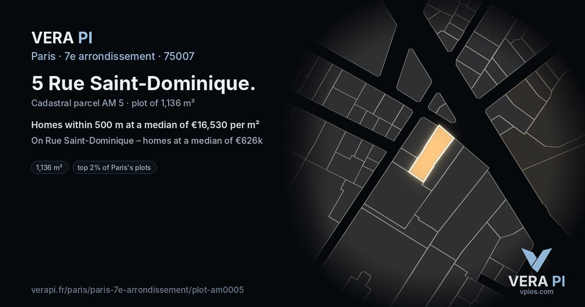 5 Rue Saint-Dominique, 7e arrondissement at night – the plot lit, the parcels around coloured by the prices near them