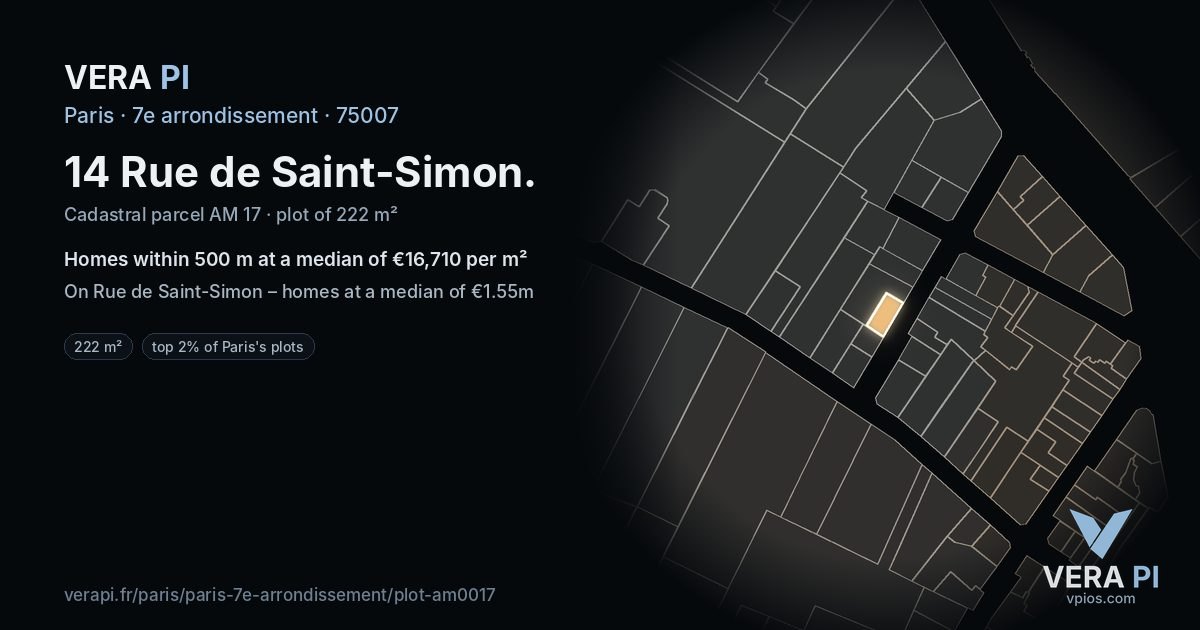 14 Rue de Saint-Simon, 7e arrondissement at night – the plot lit, the parcels around coloured by the prices near them