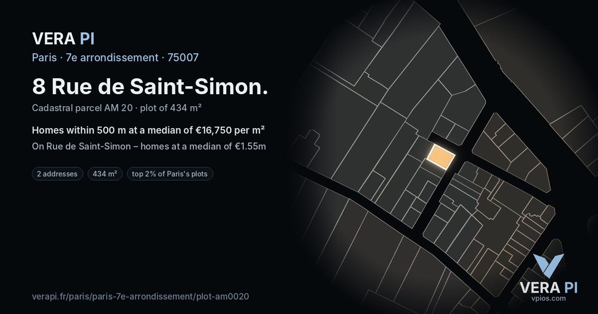 8 Rue de Saint-Simon, 7e arrondissement at night – the plot lit, the parcels around coloured by the prices near them