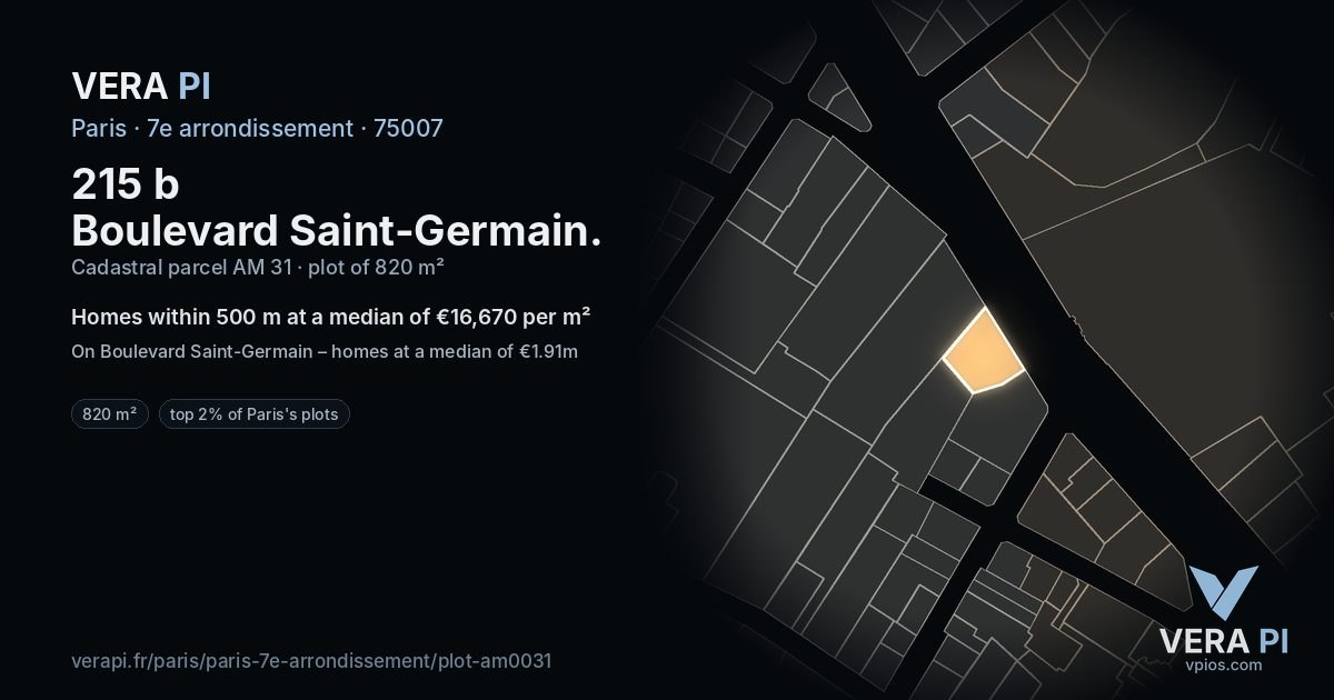 215 b Boulevard Saint-Germain, 7e arrondissement at night – the plot lit, the parcels around coloured by the prices near them