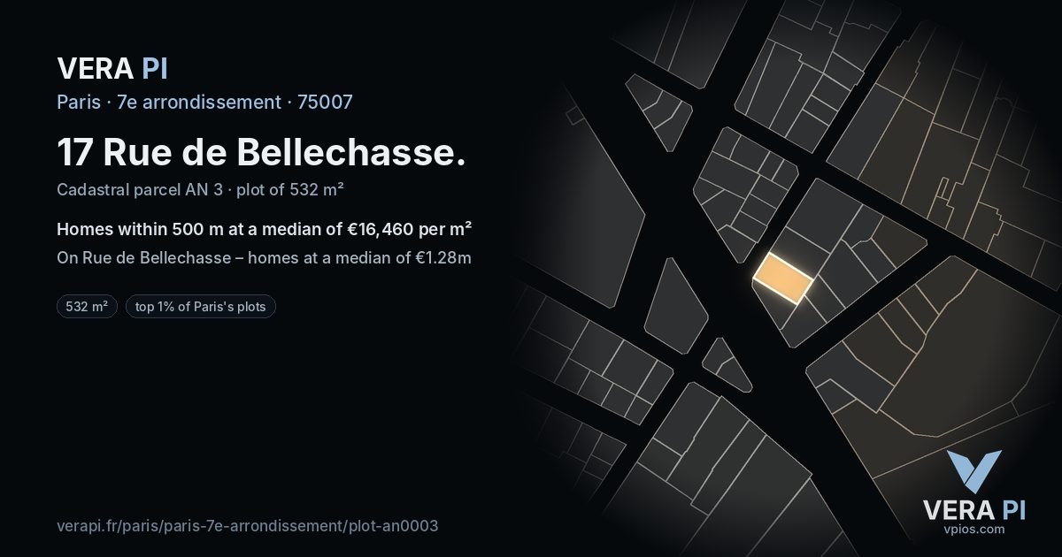 17 Rue de Bellechasse, 7e arrondissement at night – the plot lit, the parcels around coloured by the prices near them