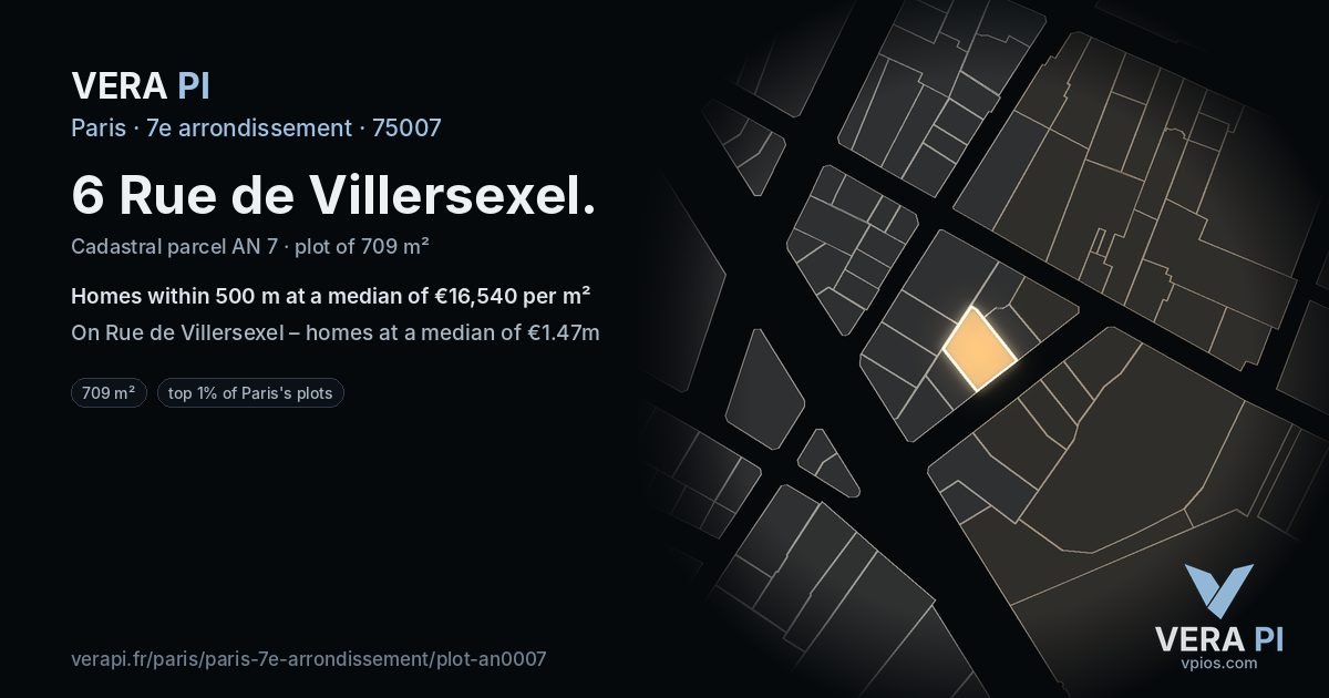 6 Rue de Villersexel, 7e arrondissement at night – the plot lit, the parcels around coloured by the prices near them