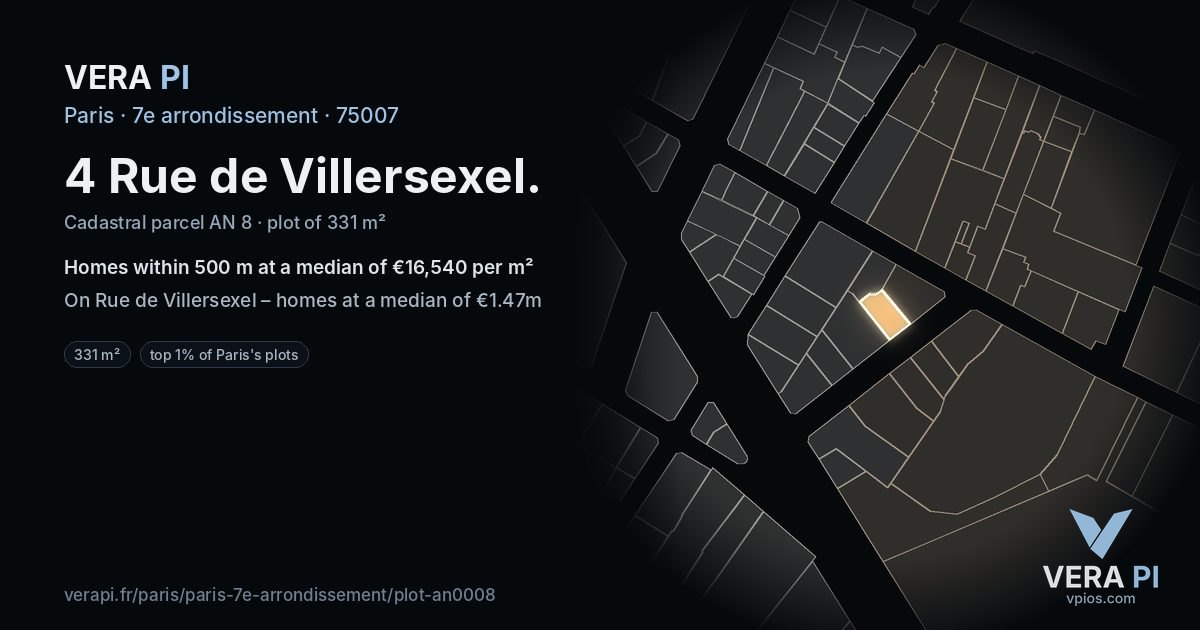 4 Rue de Villersexel, 7e arrondissement at night – the plot lit, the parcels around coloured by the prices near them