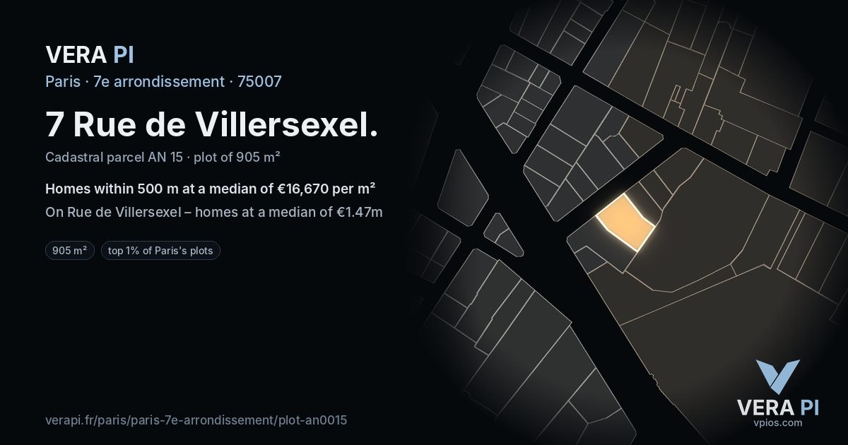 7 Rue de Villersexel, 7e arrondissement at night – the plot lit, the parcels around coloured by the prices near them