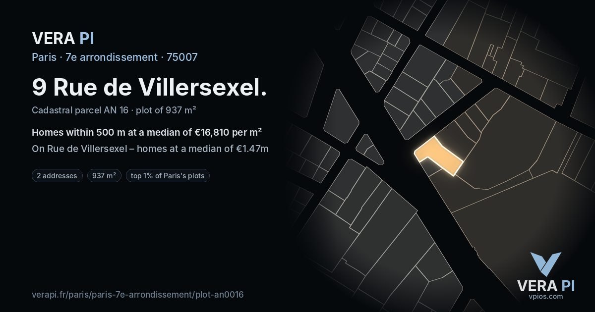 9 Rue de Villersexel, 7e arrondissement at night – the plot lit, the parcels around coloured by the prices near them
