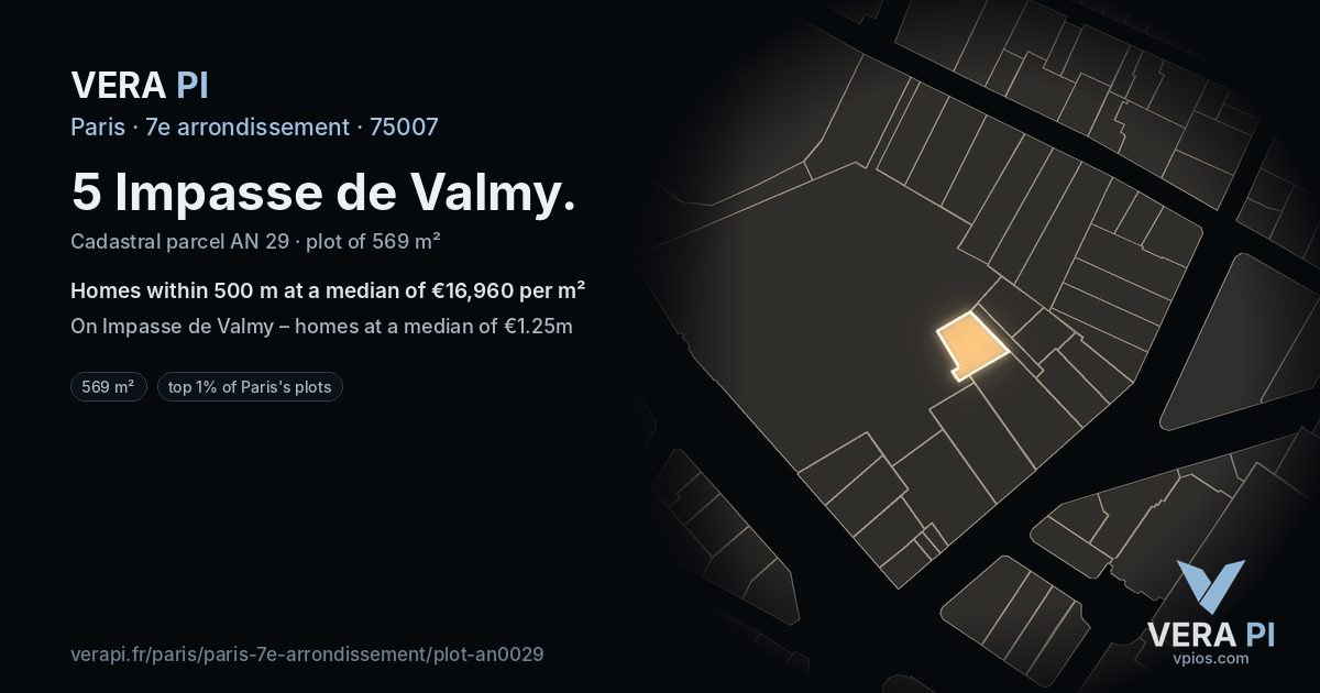 5 Impasse de Valmy, 7e arrondissement at night – the plot lit, the parcels around coloured by the prices near them