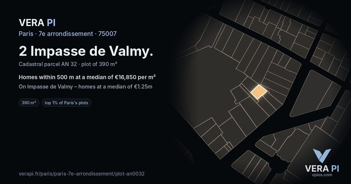 2 Impasse de Valmy, 7e arrondissement at night – the plot lit, the parcels around coloured by the prices near them