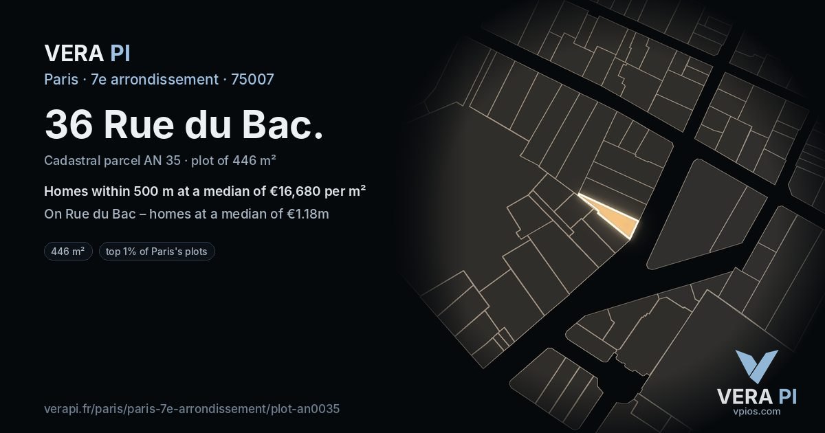 36 Rue du Bac, 7e arrondissement at night – the plot lit, the parcels around coloured by the prices near them