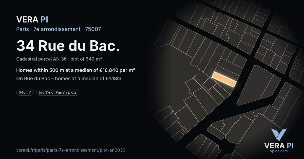 34 Rue du Bac, 7e arrondissement at night – the plot lit, the parcels around coloured by the prices near them