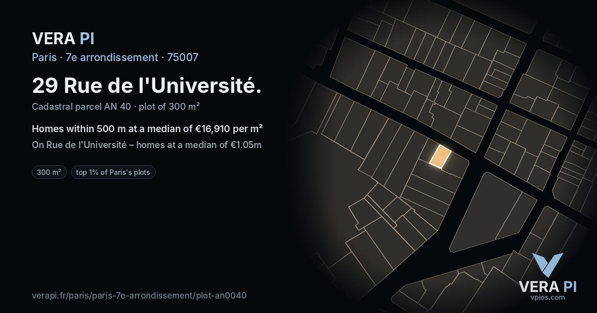 29 Rue de l'Université, 7e arrondissement at night – the plot lit, the parcels around coloured by the prices near them