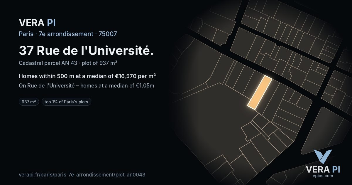 37 Rue de l'Université, 7e arrondissement at night – the plot lit, the parcels around coloured by the prices near them