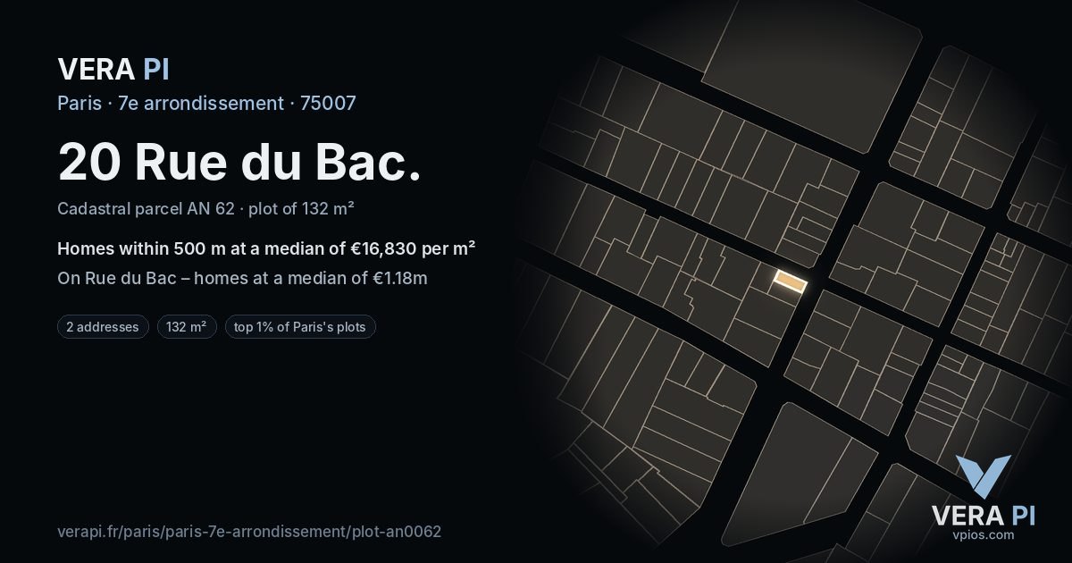 20 Rue du Bac, 7e arrondissement at night – the plot lit, the parcels around coloured by the prices near them