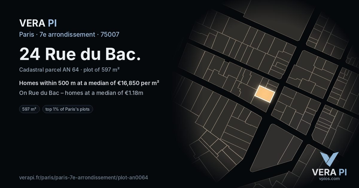 24 Rue du Bac, 7e arrondissement at night – the plot lit, the parcels around coloured by the prices near them