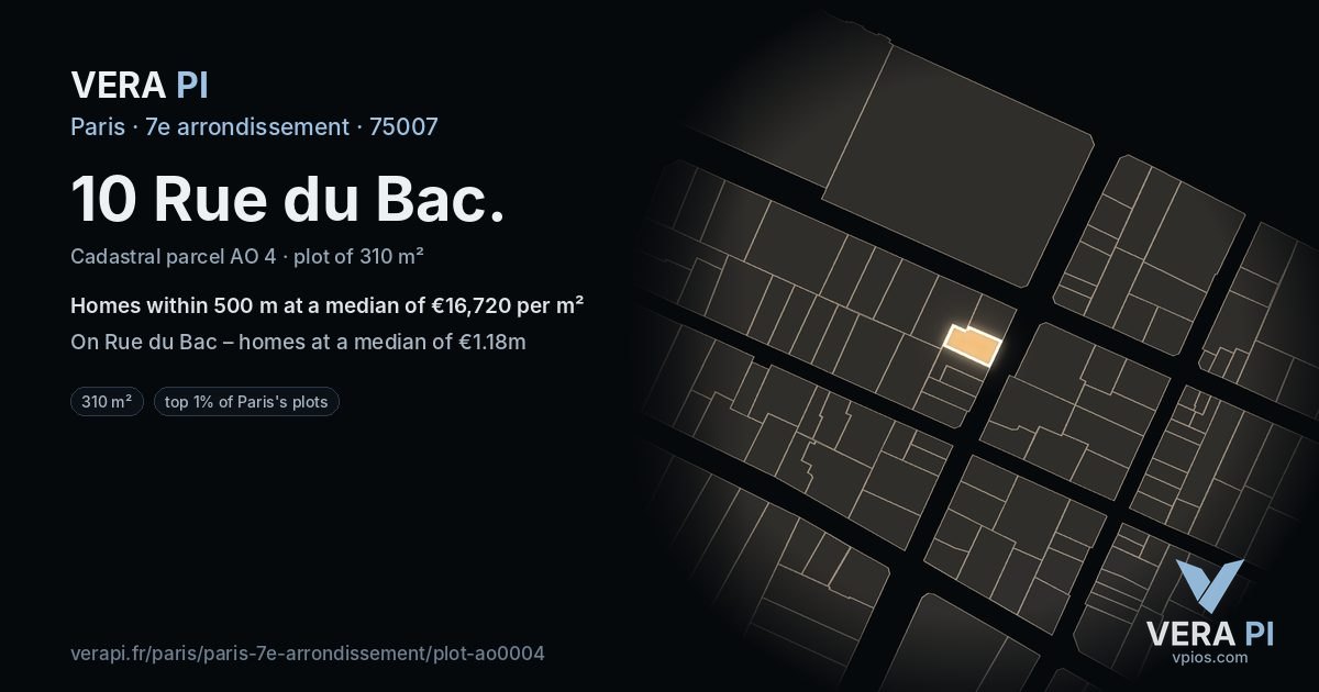 10 Rue du Bac, 7e arrondissement at night – the plot lit, the parcels around coloured by the prices near them