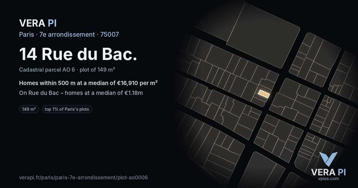 14 Rue du Bac, 7e arrondissement at night – the plot lit, the parcels around coloured by the prices near them