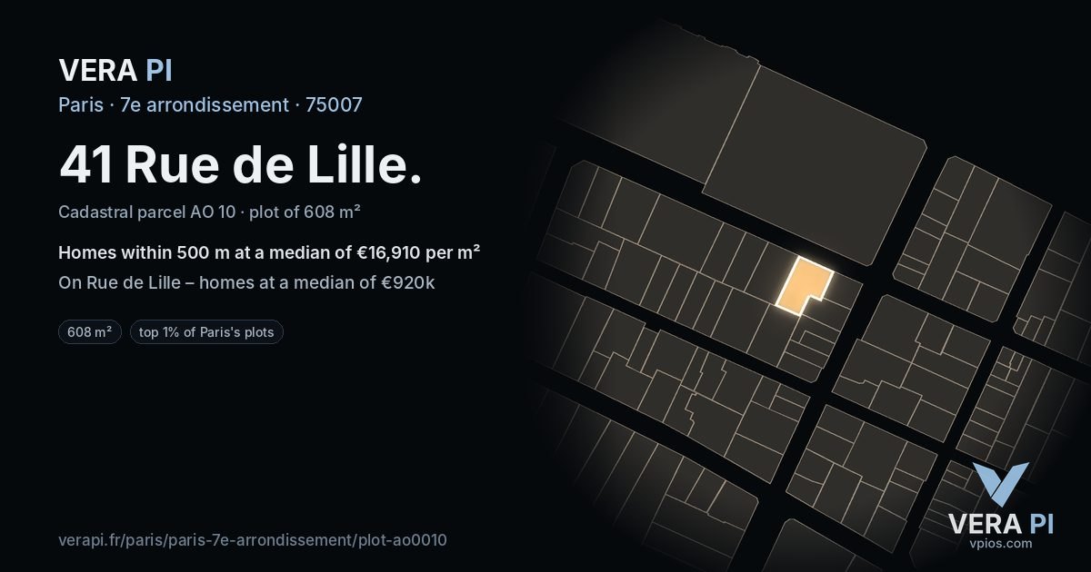 41 Rue de Lille, 7e arrondissement at night – the plot lit, the parcels around coloured by the prices near them