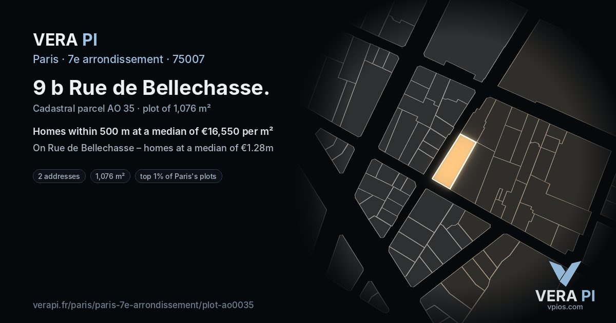 9 b Rue de Bellechasse, 7e arrondissement at night – the plot lit, the parcels around coloured by the prices near them