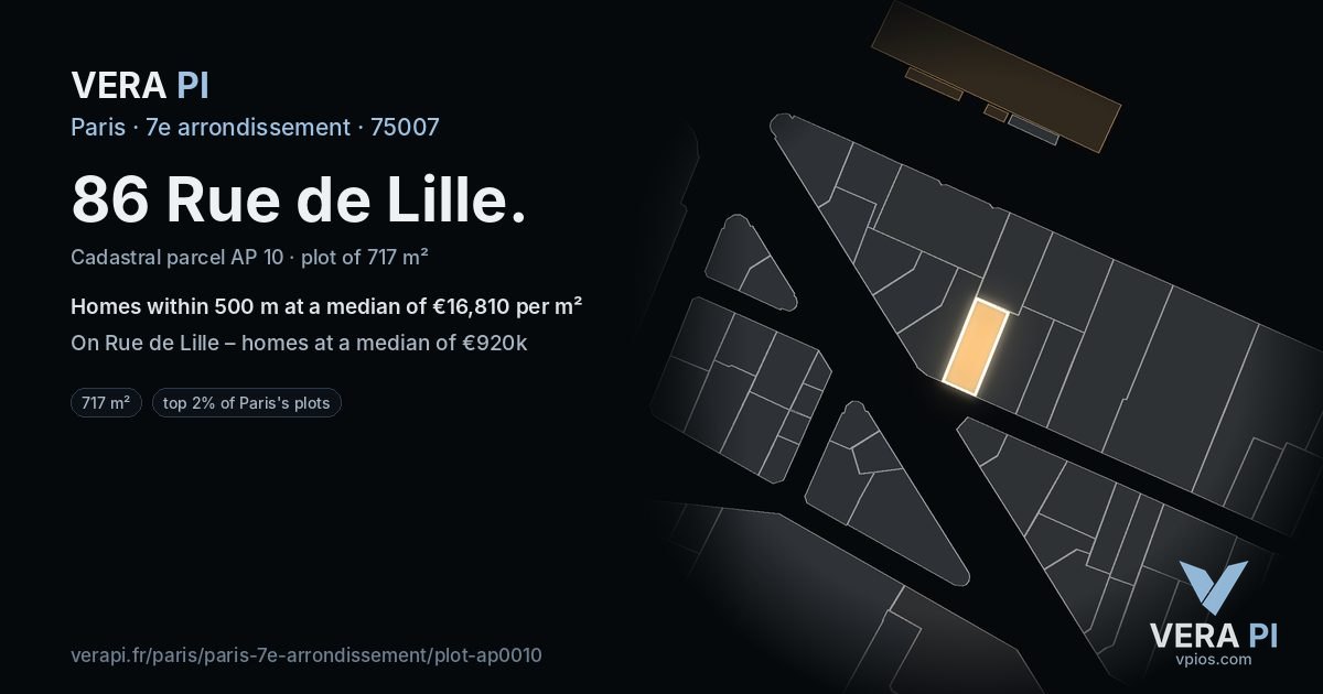 86 Rue de Lille, 7e arrondissement at night – the plot lit, the parcels around coloured by the prices near them