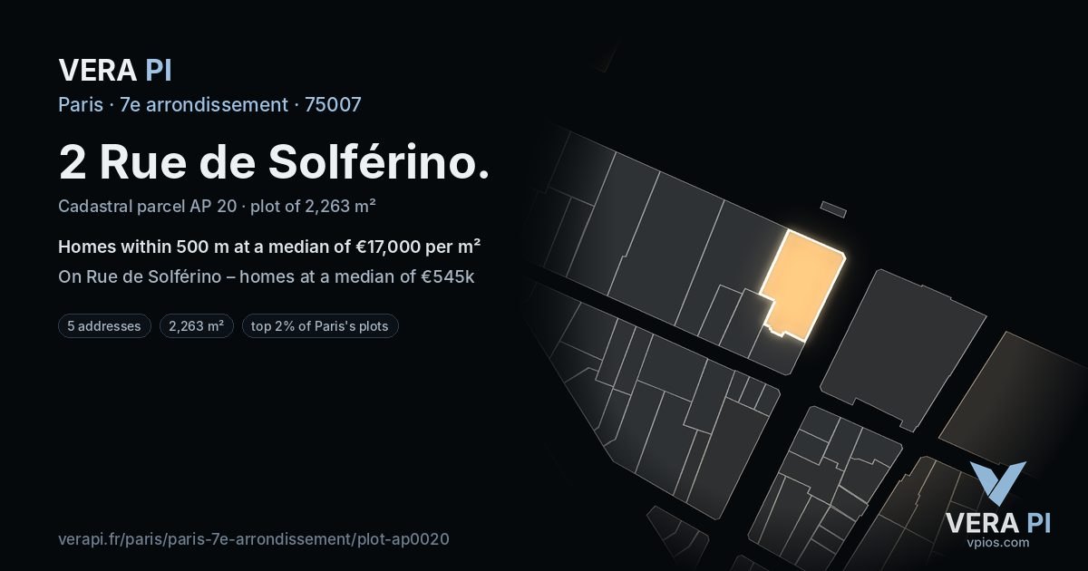 2 Rue de Solférino, 7e arrondissement at night – the plot lit, the parcels around coloured by the prices near them