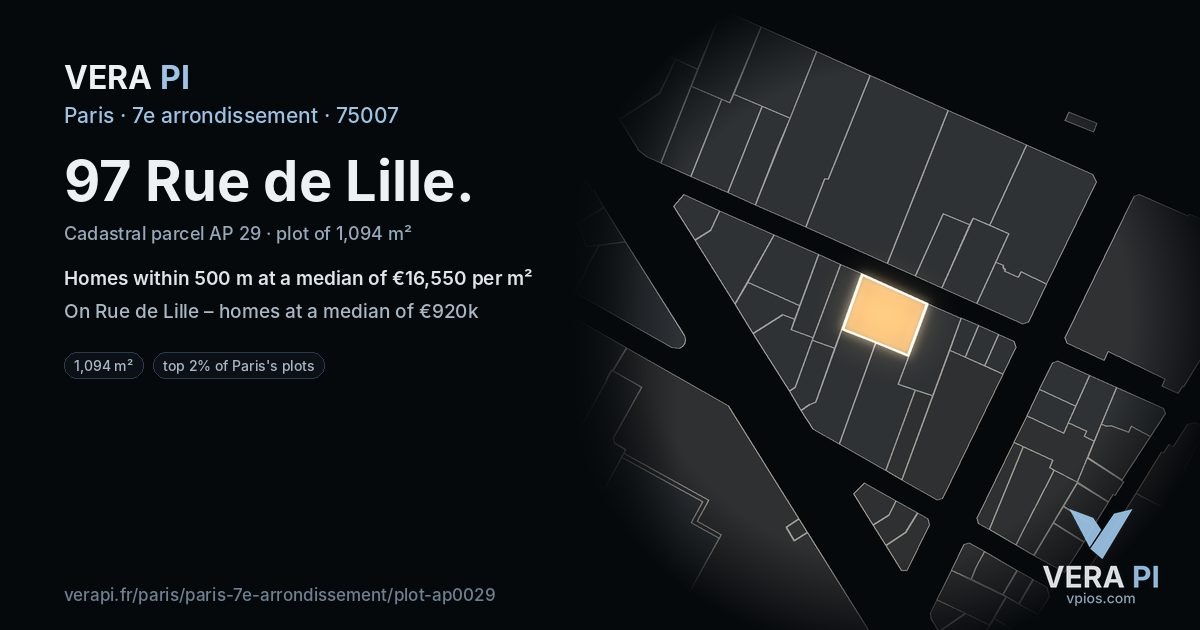 97 Rue de Lille, 7e arrondissement at night – the plot lit, the parcels around coloured by the prices near them
